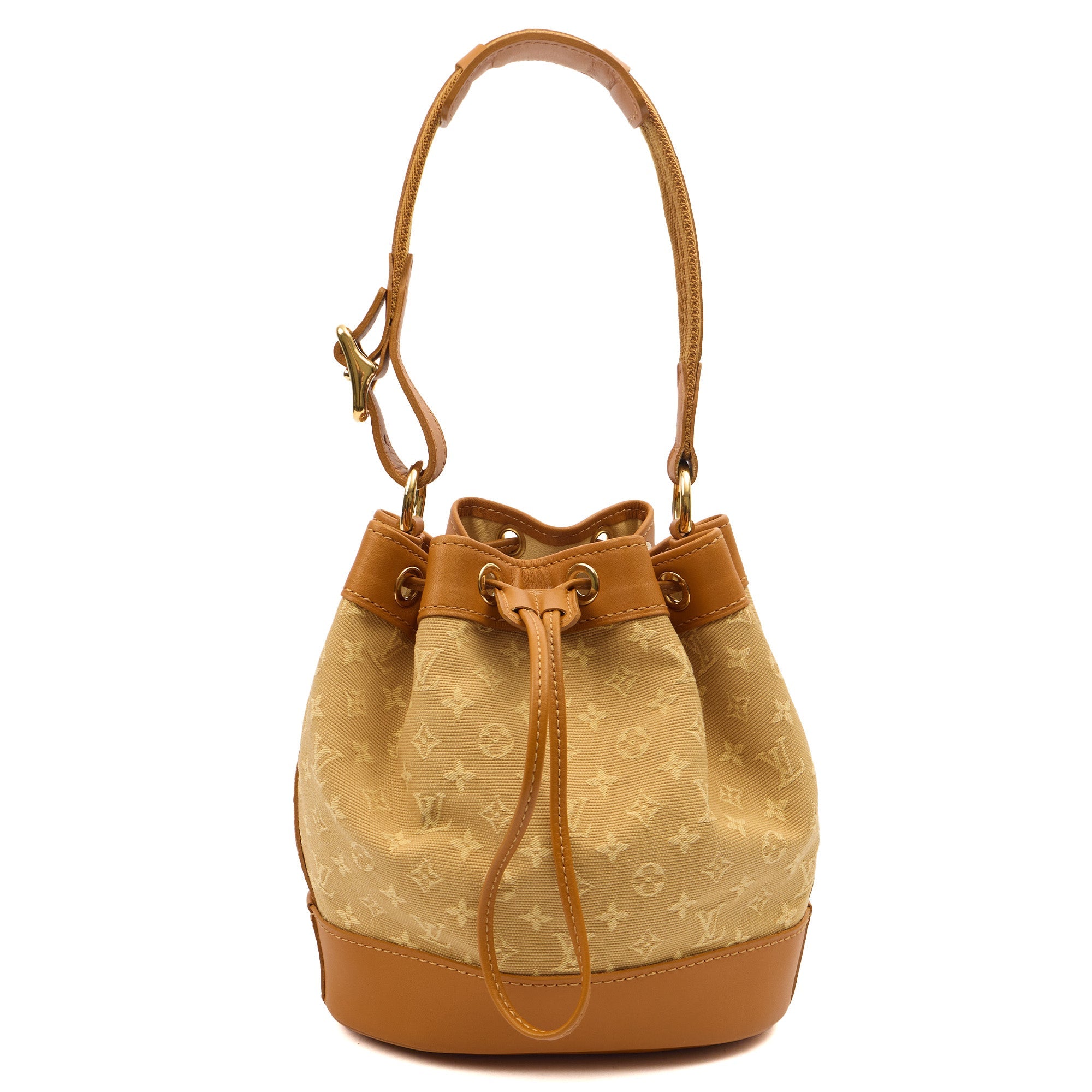 Louis Vuitton Bucket Bag Mini Lin Noe in Mini Lin Beige, Canvas — Front View