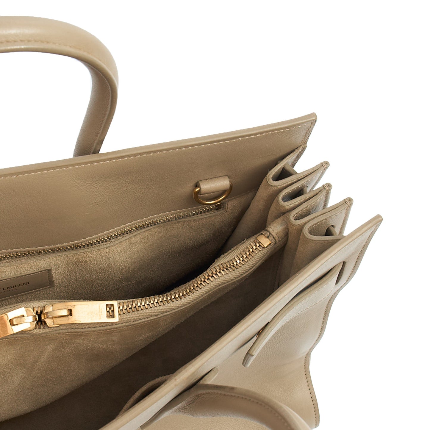 Saint Laurent Top Handle Sac de Jour in Grey, Leather — Detail View