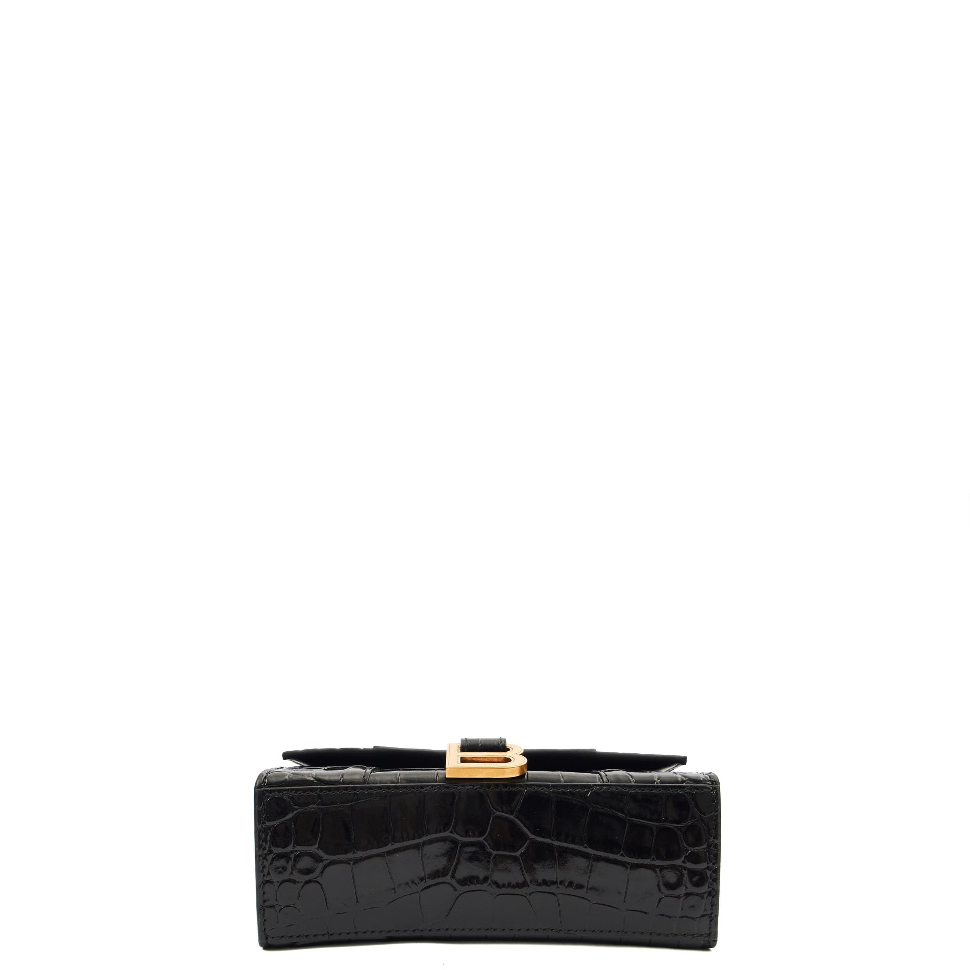 Balenciaga Mini Bag Hourglass XS in Black, Exotic Effect Leather — Top View