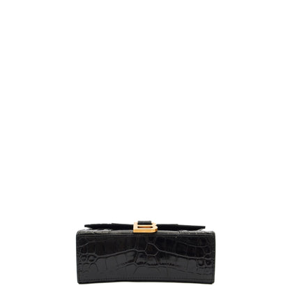 Balenciaga Mini Bag Hourglass XS in Black, Exotic Effect Leather — Top View