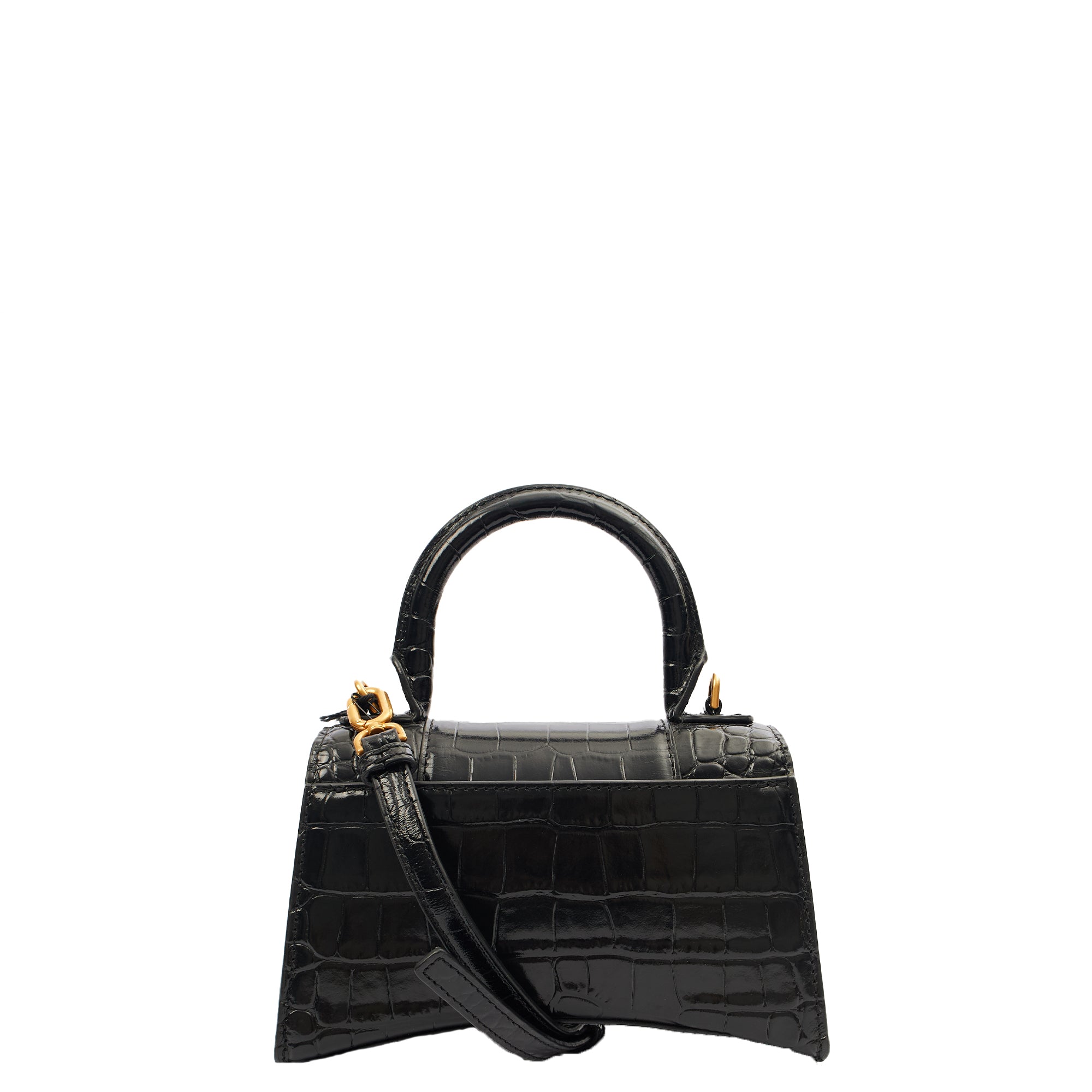 Balenciaga Mini Bag Hourglass XS in Black, Exotic Effect Leather — Back View