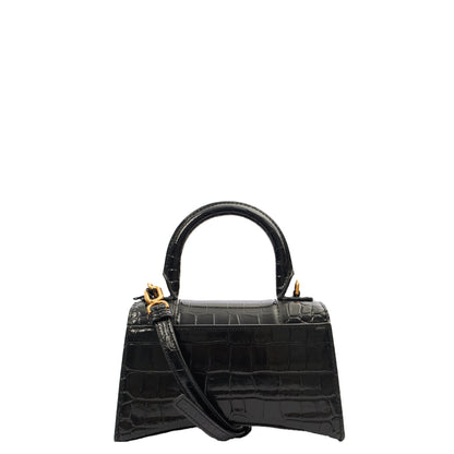 Balenciaga Mini Bag Hourglass XS in Black, Exotic Effect Leather — Back View