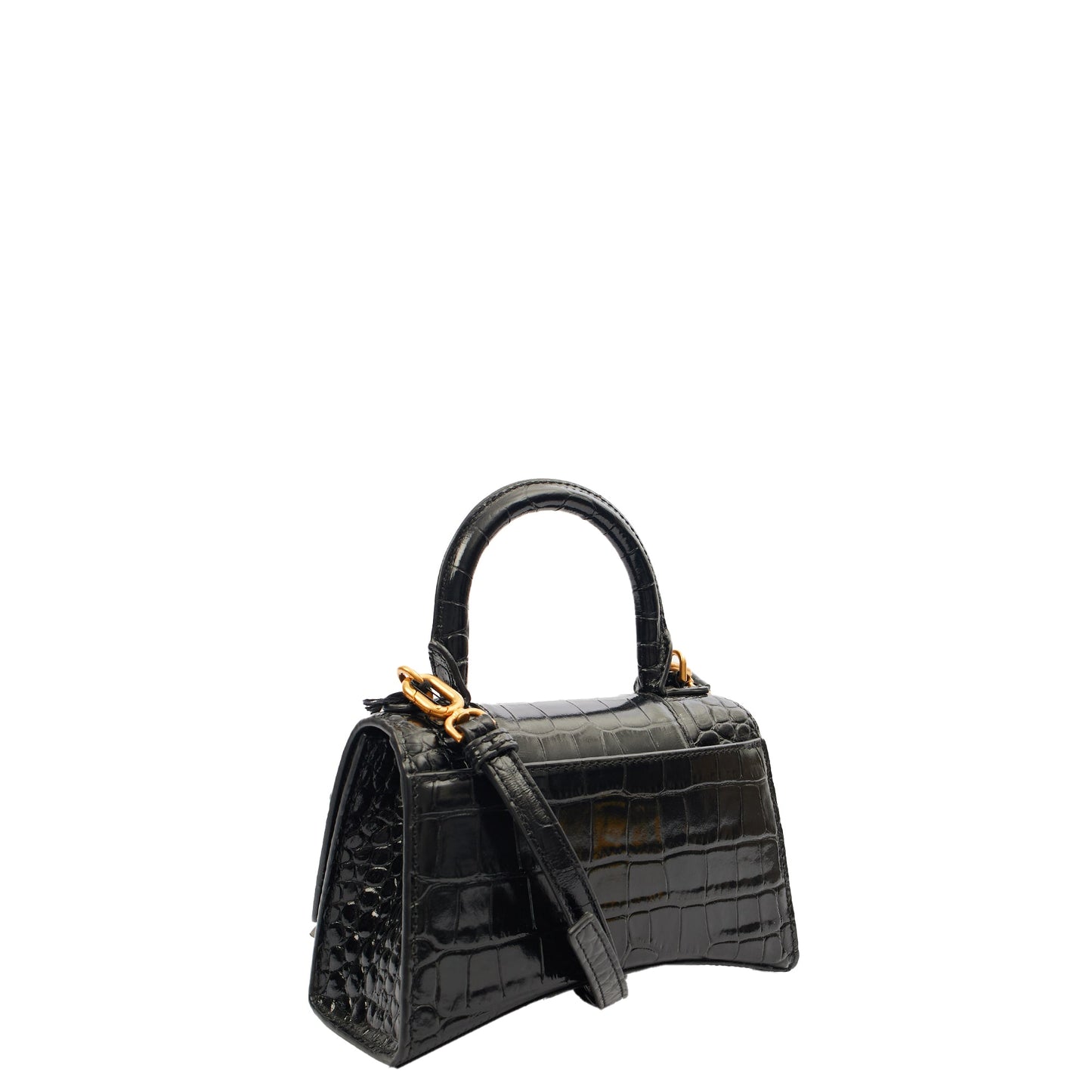 Balenciaga Mini Bag Hourglass XS in Black, Exotic Effect Leather — Side View