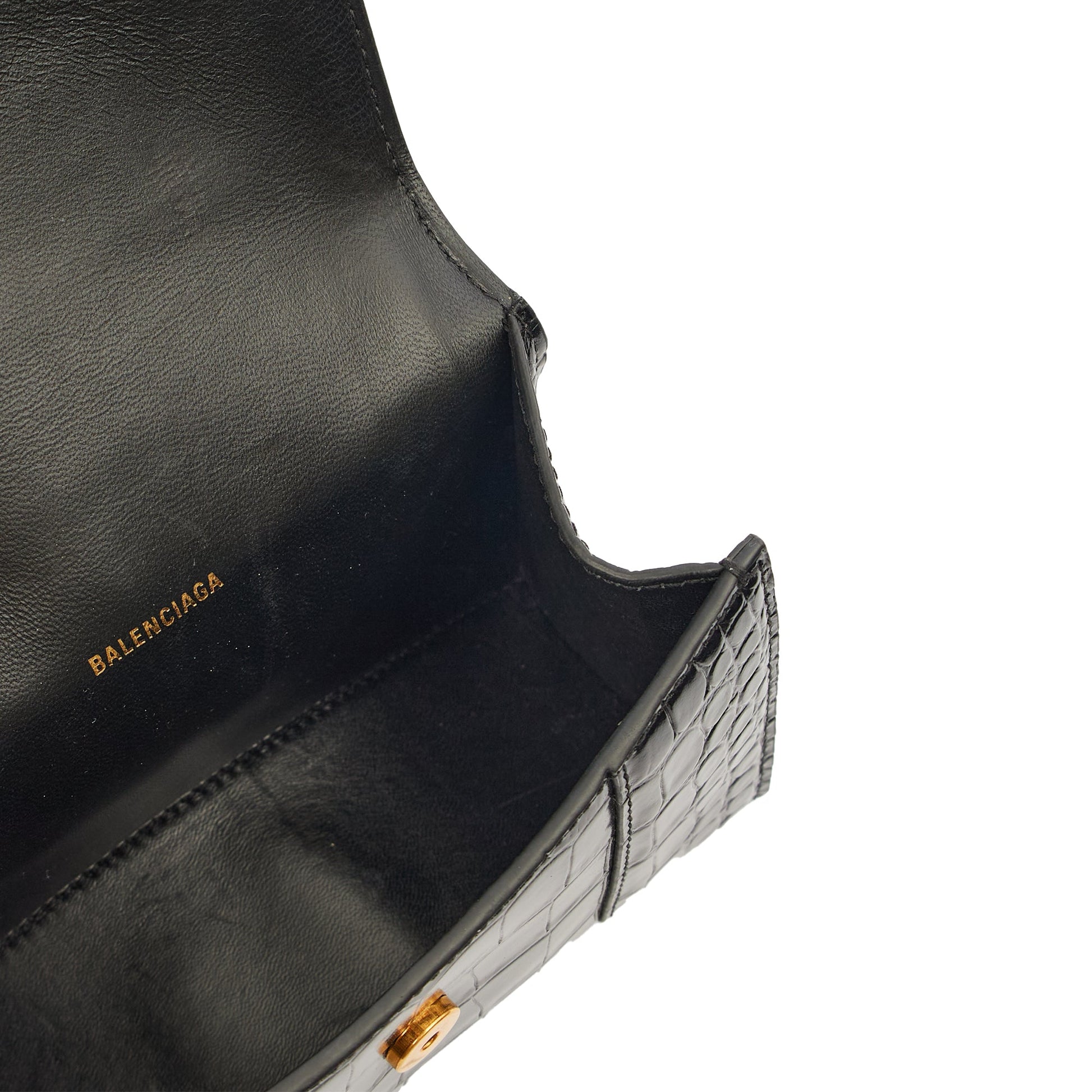 Balenciaga Mini Bag Hourglass XS in Black, Exotic Effect Leather — Detail View