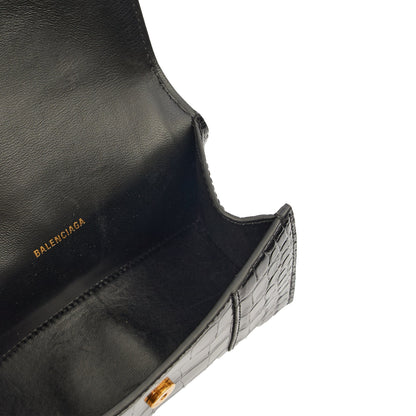 Balenciaga Mini Bag Hourglass XS in Black, Exotic Effect Leather — Detail View