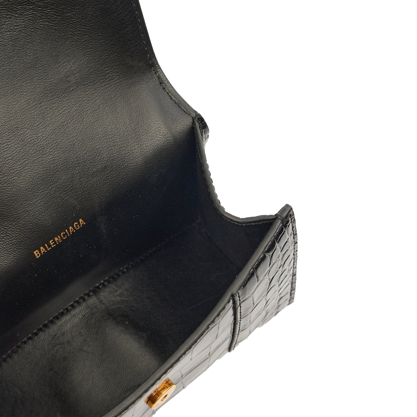 Balenciaga Mini Bag Hourglass XS in Black, Exotic Effect Leather — Alternate View 11