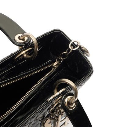 Christian Dior Top Handle Lady Dior - Medium in Black, Patent Leather — Alternate View 12
