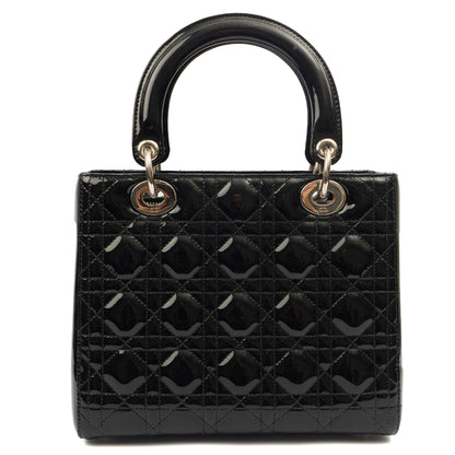 Christian Dior Top Handle Lady Dior - Medium in Black, Patent Leather — Top View