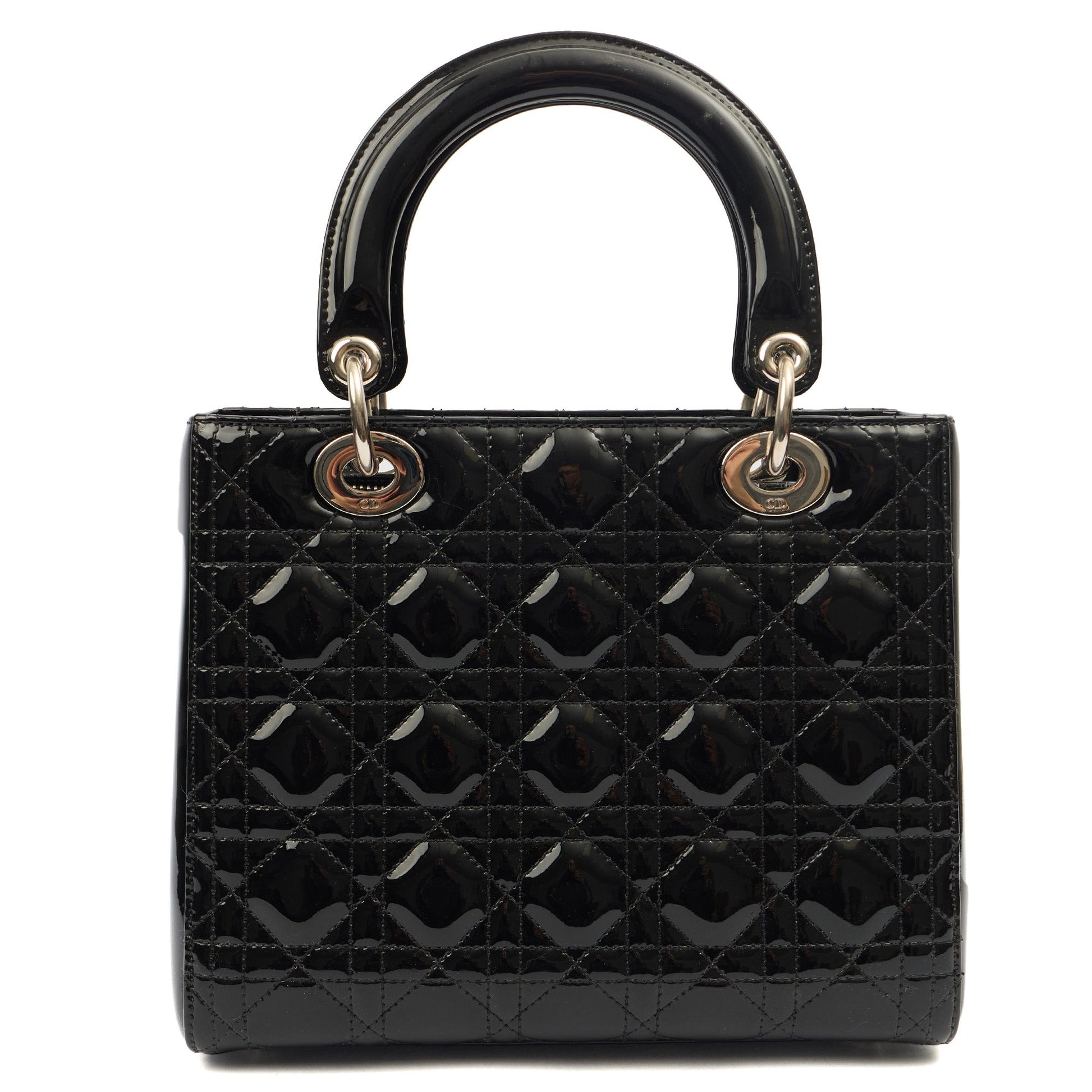 Christian Dior Top Handle Lady Dior - Medium in Black, Patent Leather — Alternate View 10