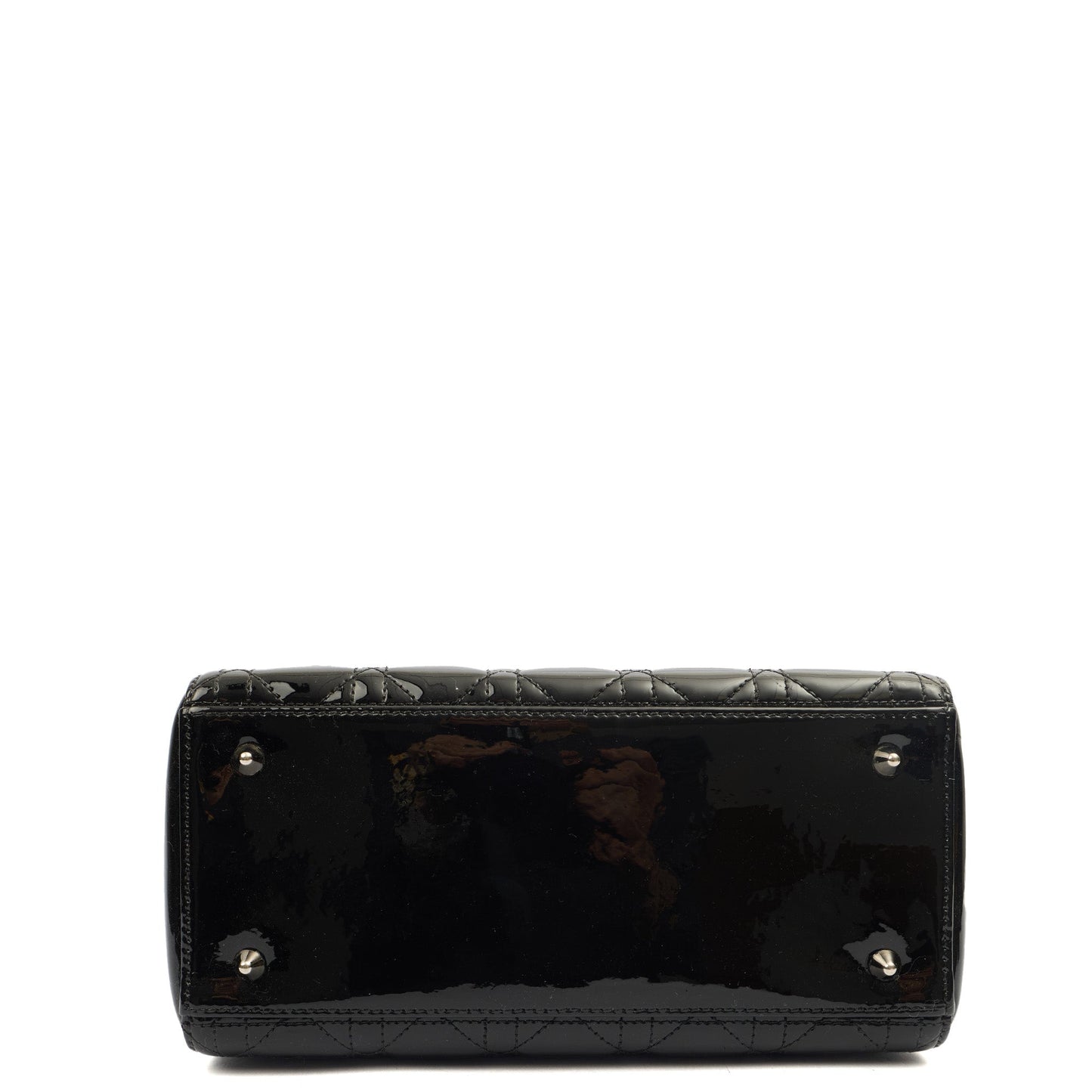 Christian Dior Top Handle Lady Dior - Medium in Black, Patent Leather — Detail View