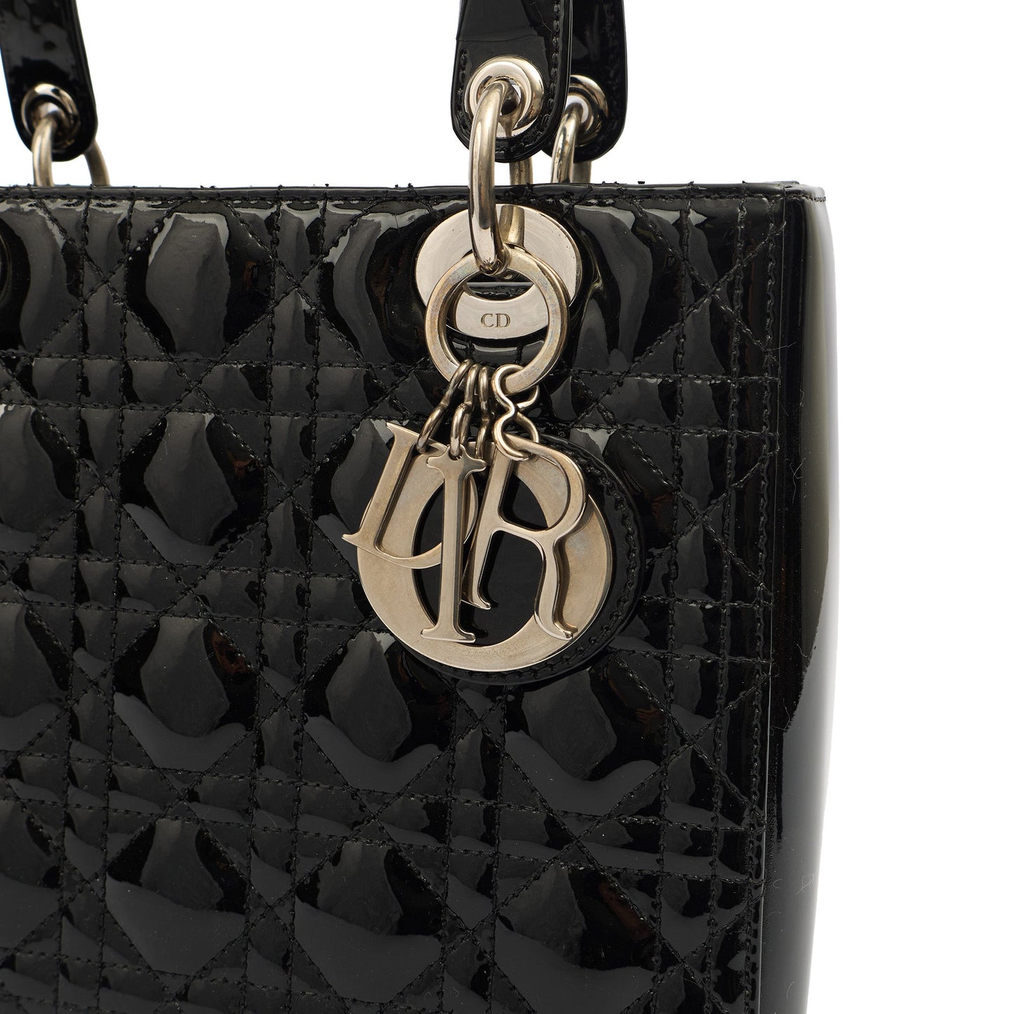 Christian Dior Top Handle Lady Dior - Medium in Black, Patent Leather — Alternate View 7