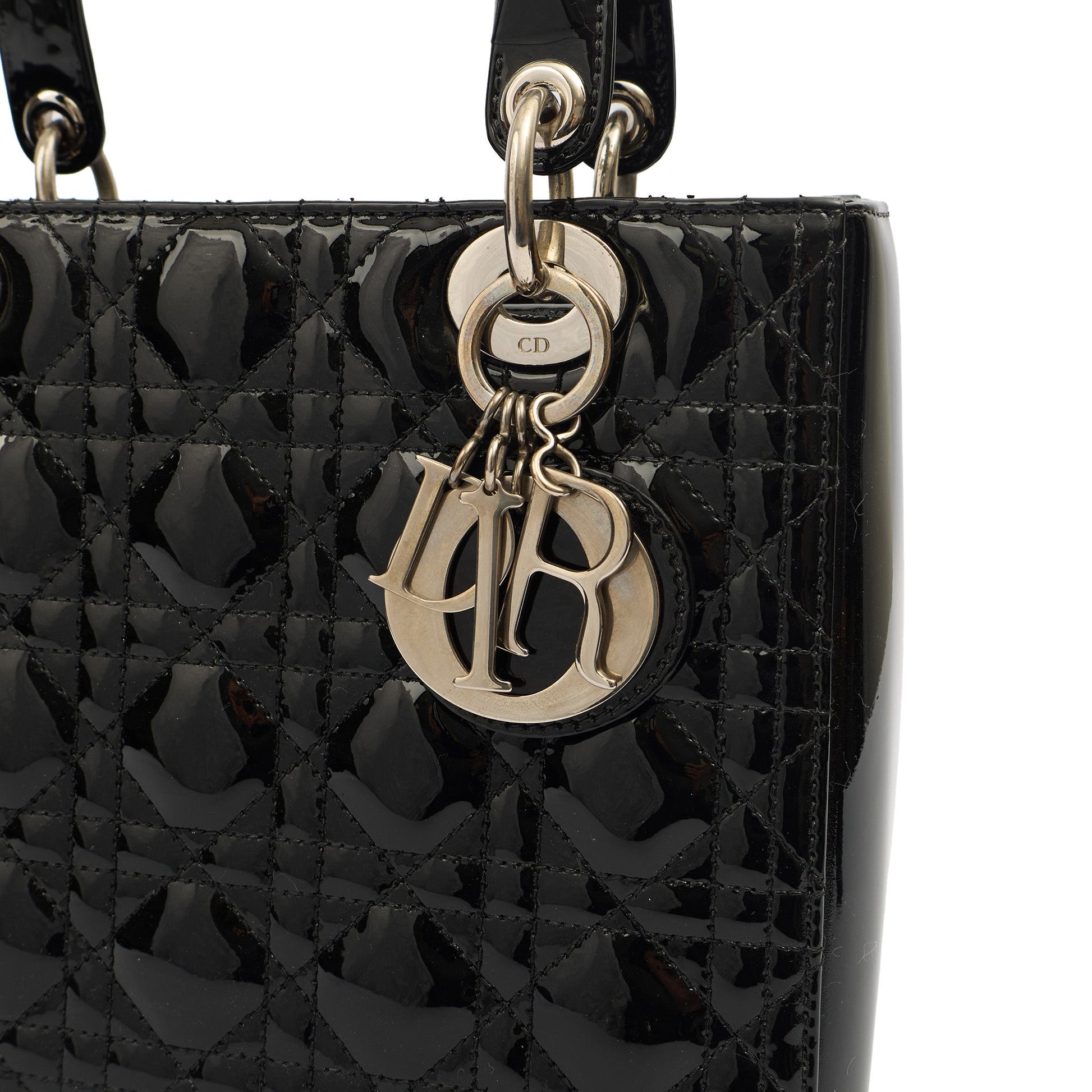 Christian Dior Top Handle Lady Dior - Medium in Black, Patent Leather — Alternate View 7