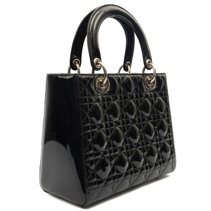 Christian Dior Top Handle Lady Dior - Medium in Black, Patent Leather — Alternate View 9
