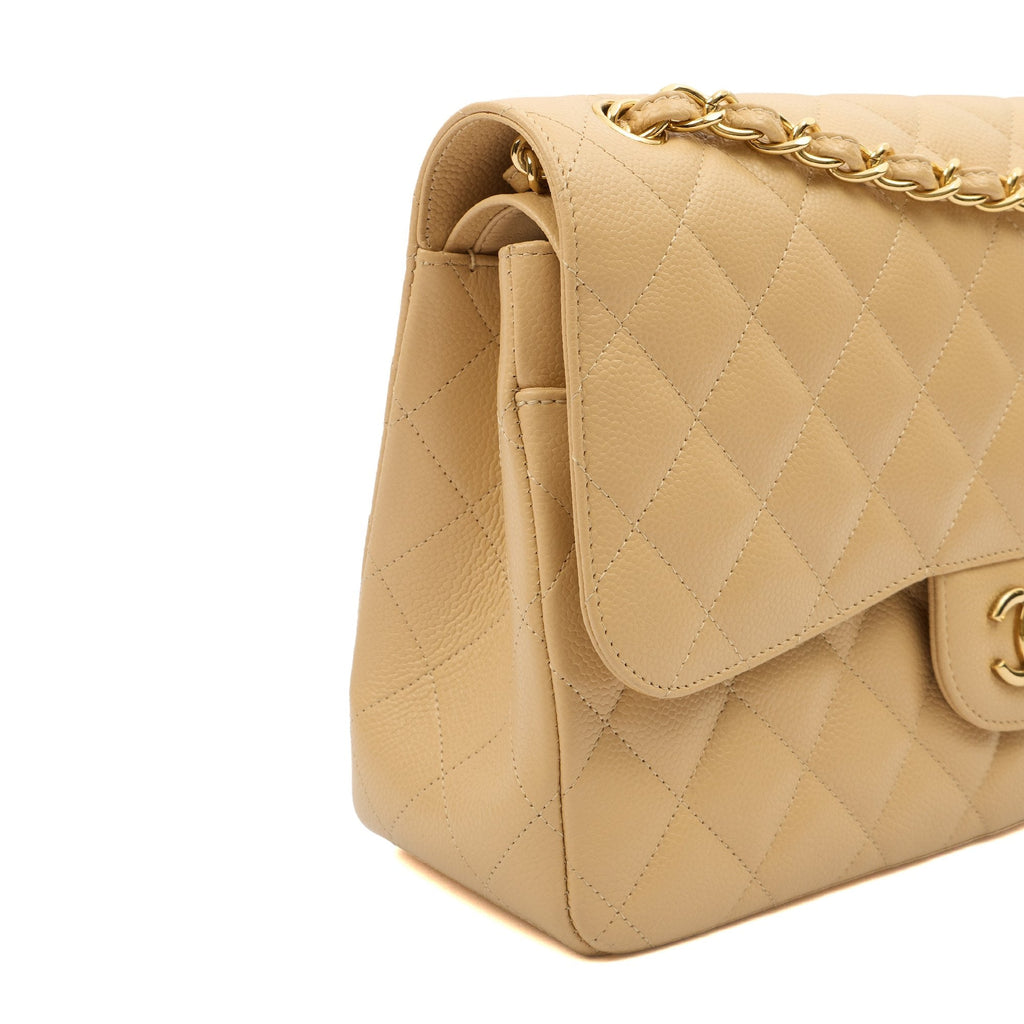 Chanel Shoulder Bag Classic Double Flap - Large in Neutral, Caviar Leather — Detail View