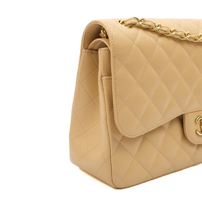 Chanel Shoulder Bag Classic Double Flap - Large in Neutral, Caviar Leather — Detail View