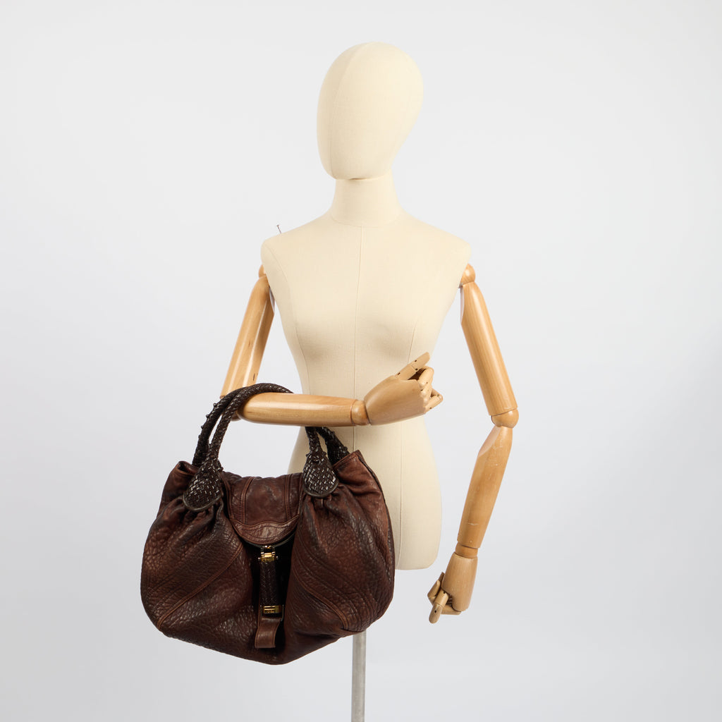 Fendi Shoulder Bag Spy Bag in Brown, Leather — Back View