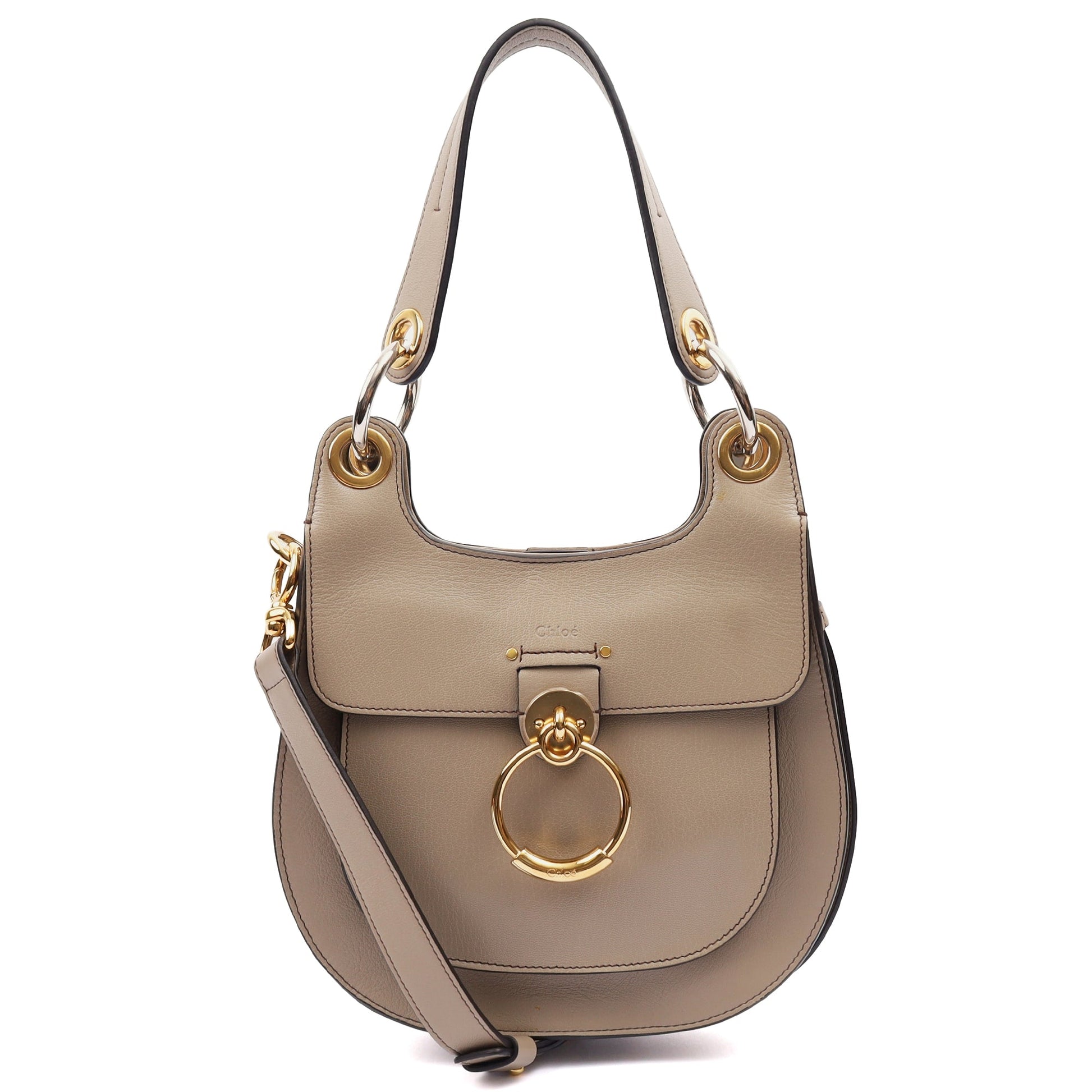 Chloe Shoulder Bag Tess - Medium in Motty Grey, Leather — Front View