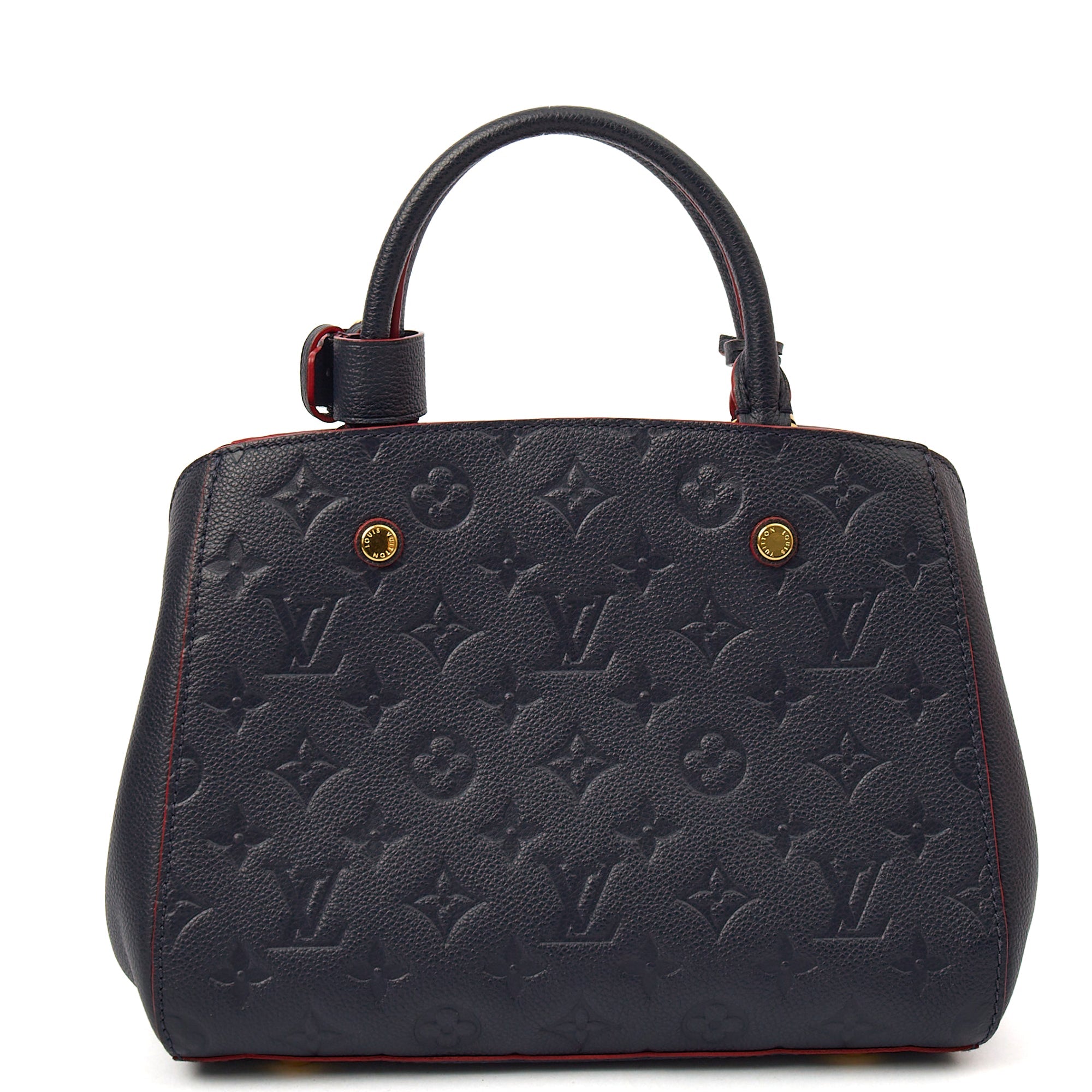 Louis Vuitton Cross Body Montaigne BB in Blue, Empreinte Leather — Top View