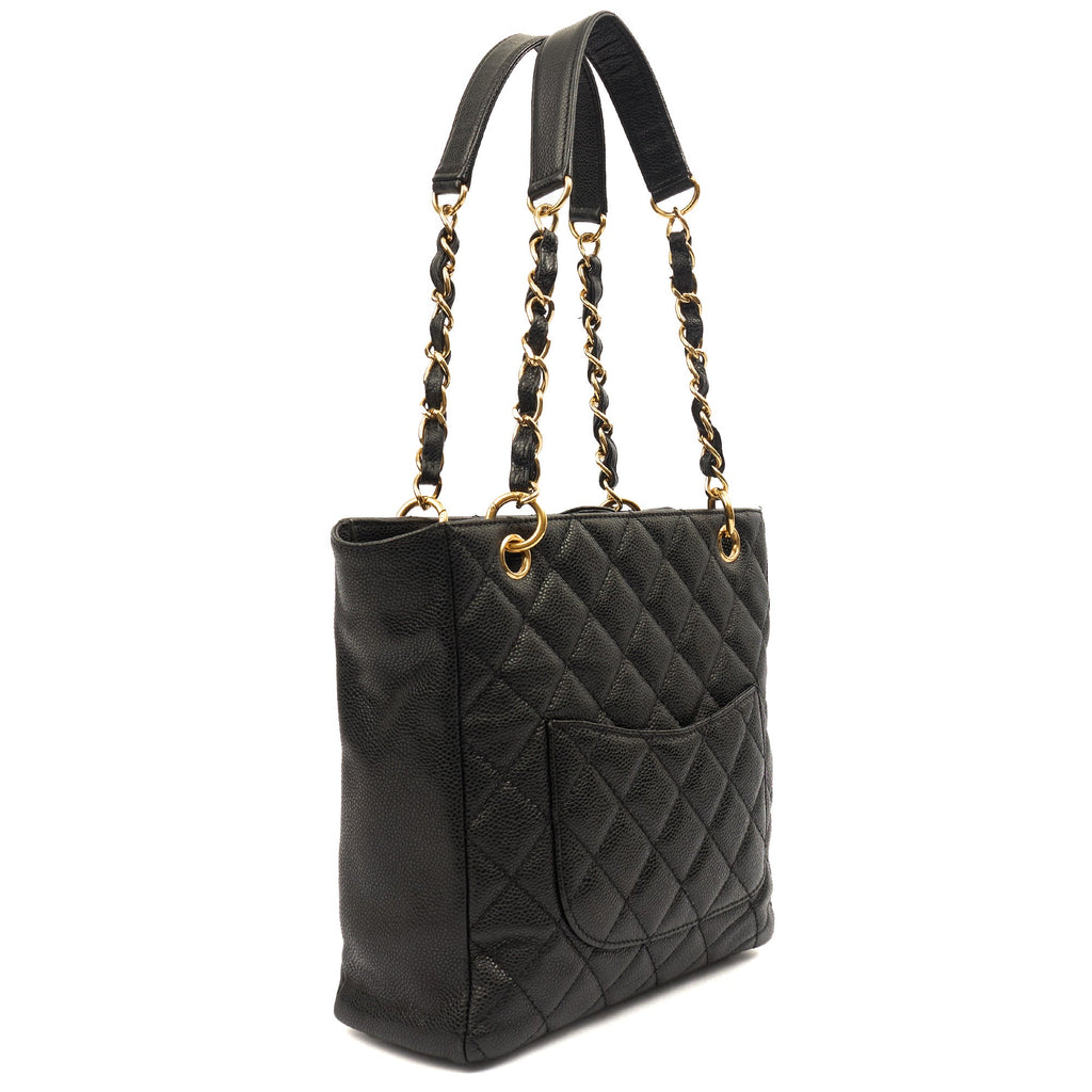 Chanel Tote Petite Shopping Tote in Black, Caviar Leather — Back View