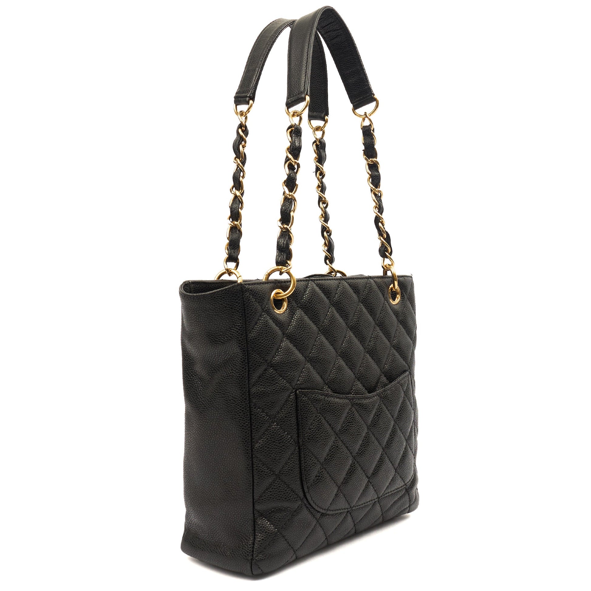 Chanel Tote Petite Shopping Tote in Black, Caviar Leather — Back View