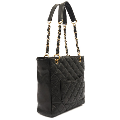 Chanel Tote Petite Shopping Tote in Black, Caviar Leather — Back View