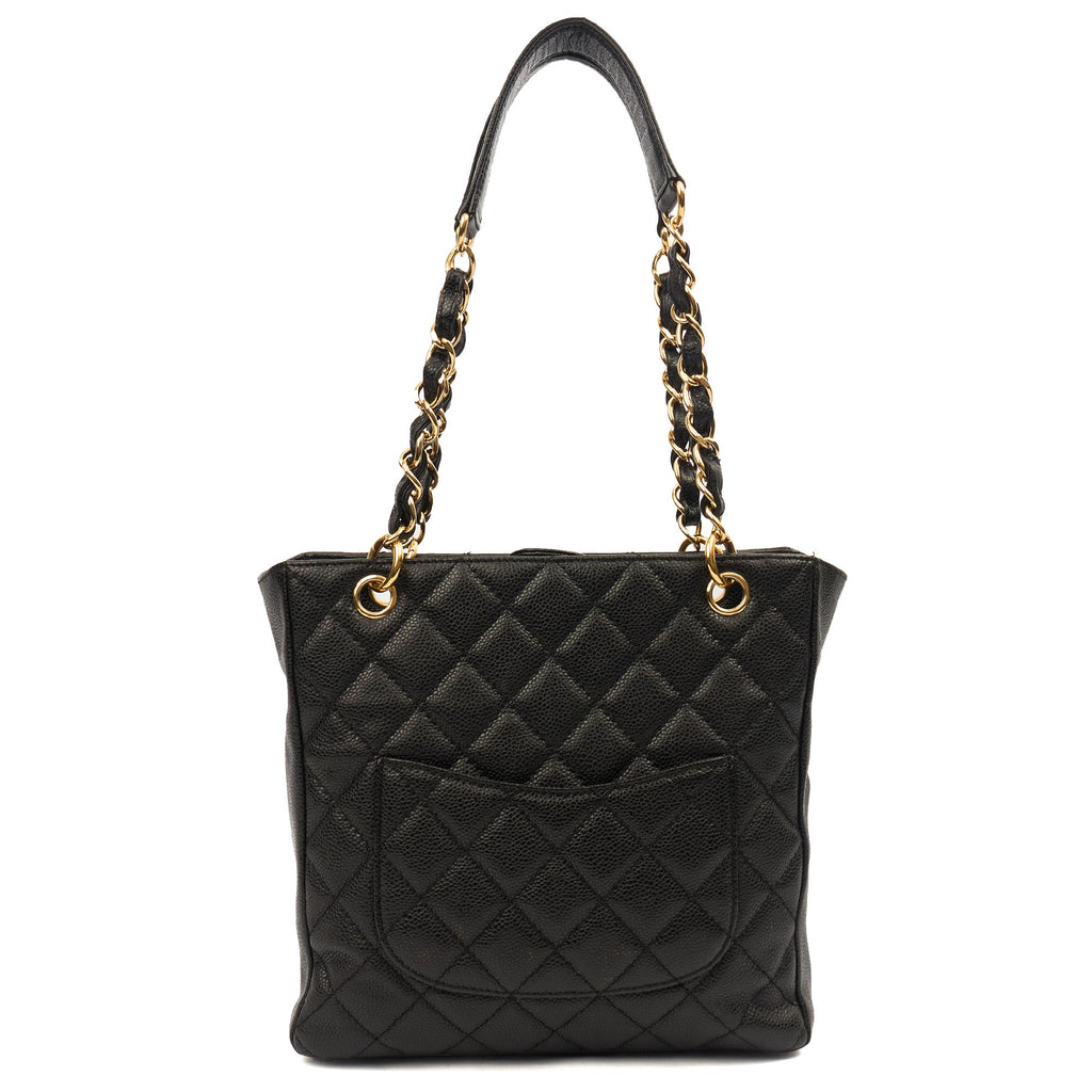 Chanel Tote Petite Shopping Tote in Black, Caviar Leather — Top View