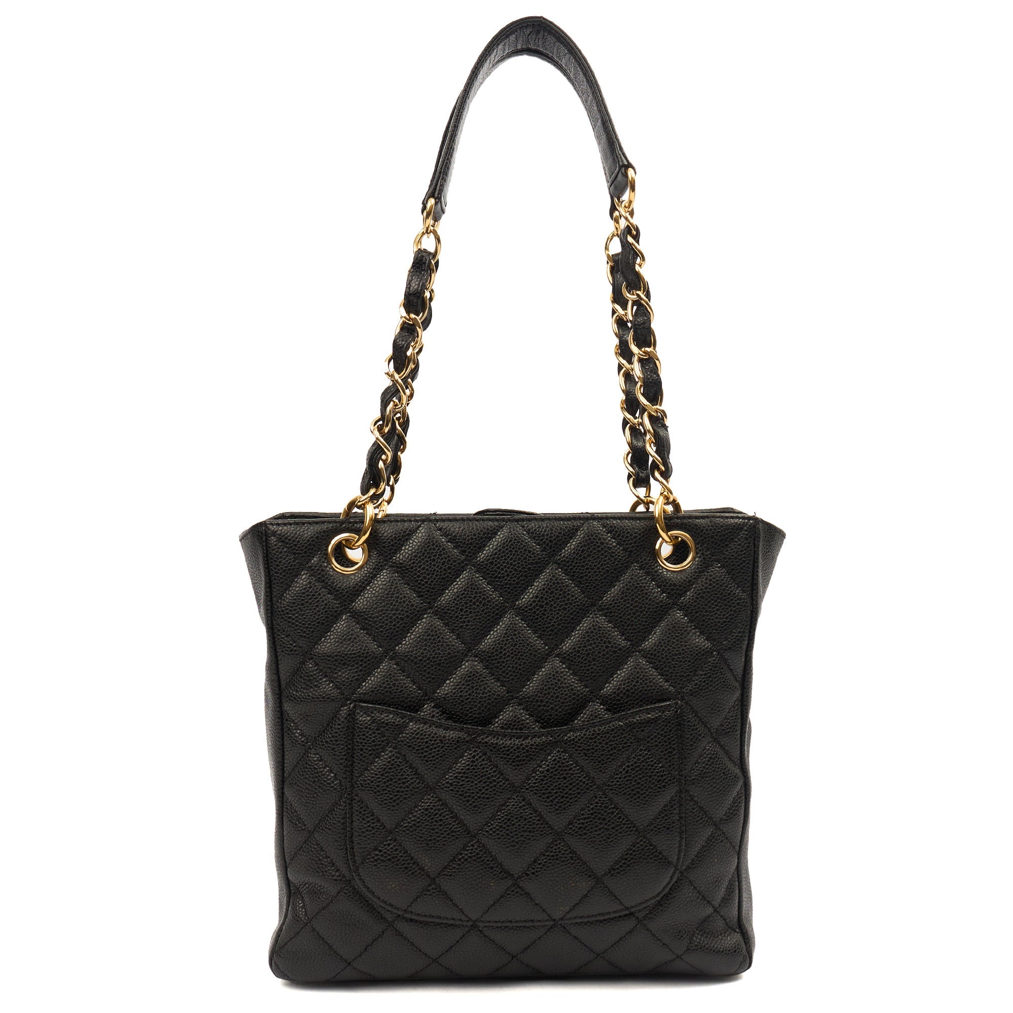 Chanel Tote Petite Shopping Tote in Black, Caviar Leather — Top View
