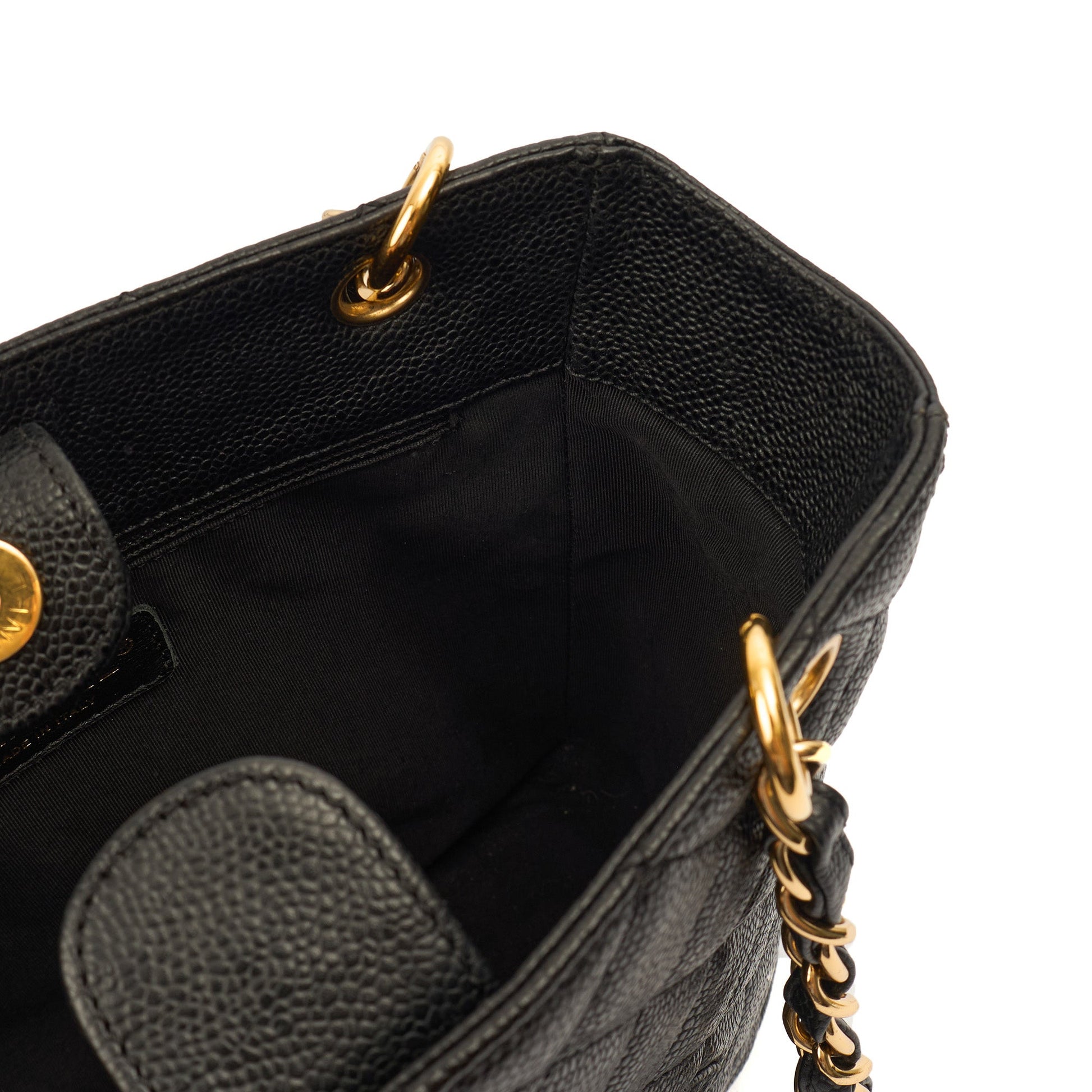 Chanel Tote Petite Shopping Tote in Black, Caviar Leather — Alternate View 10
