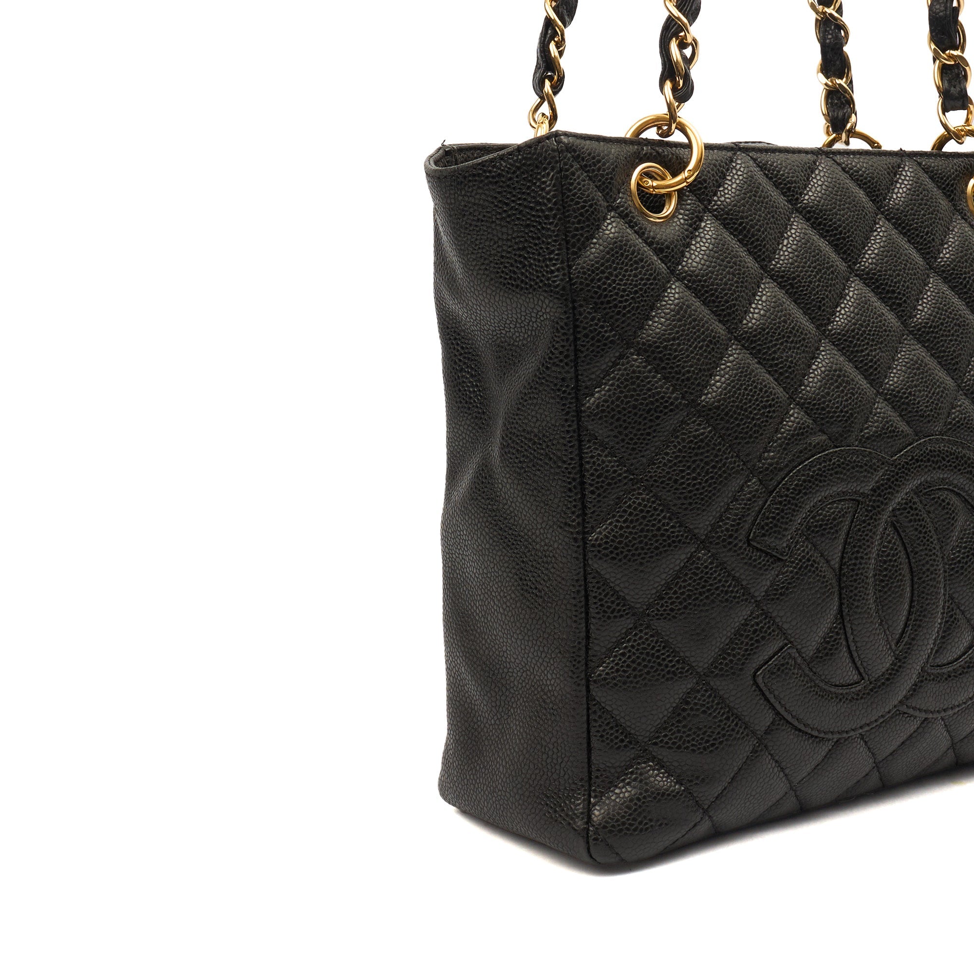 Chanel Tote Petite Shopping Tote in Black, Caviar Leather — Alternate View 9