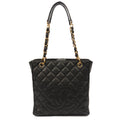 Chanel Tote Petite Shopping Tote in Black, Caviar Leather — Front View