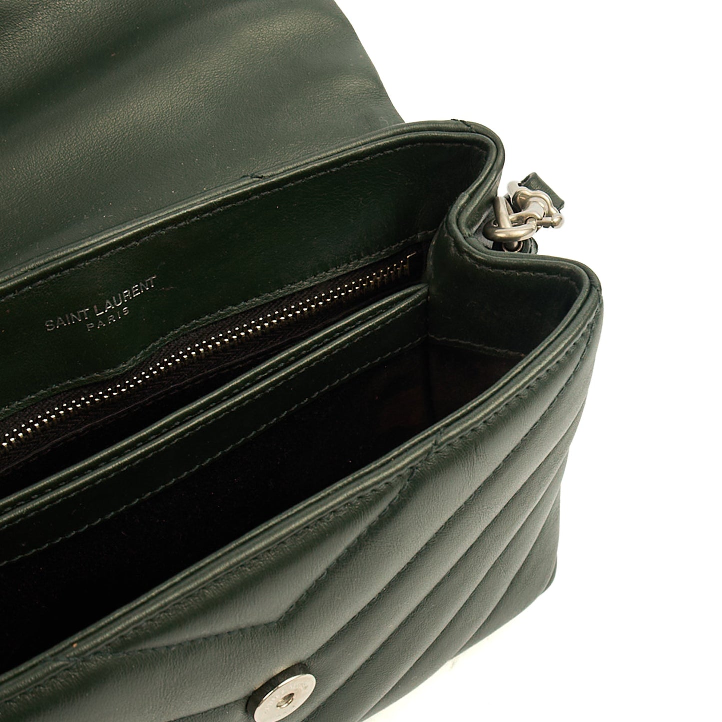 Saint Laurent Cross Body LouLou - Toy in Dark Green, Calfskin Leather — Lifestyle View