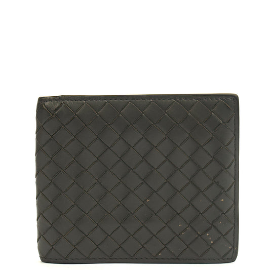 Bottega Veneta Wallet Bi-Fold Wallet in Black, Intrecciato Nappa — Front View