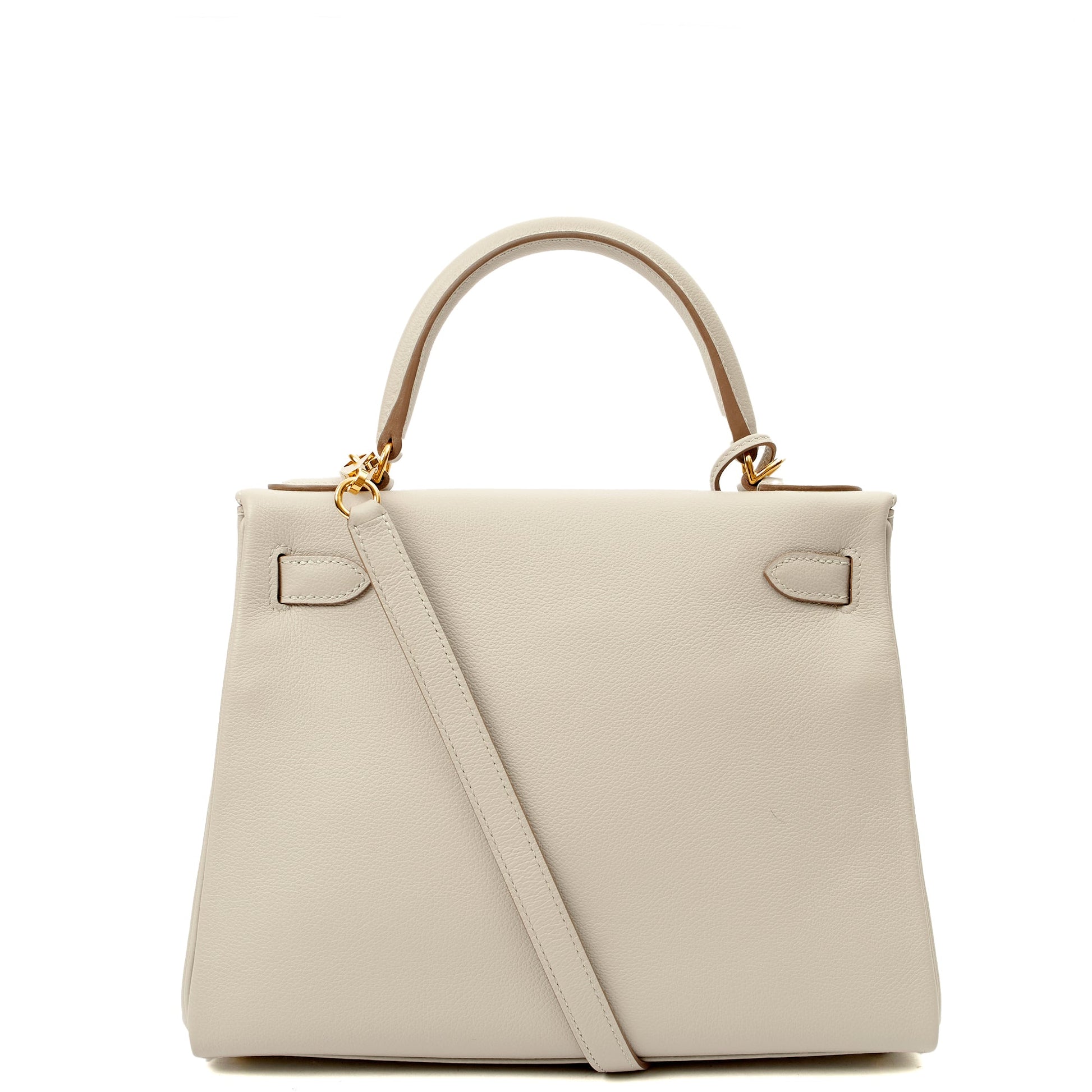 Hermes Top Handle Kelly 28 in Gris Perle, Evercolour — Back View