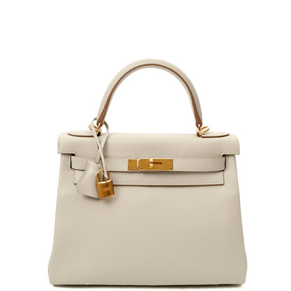 Hermes Top Handle Kelly 28 in Gris Perle, Evercolour — Front View