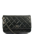 Chanel Cross Body Wallet on Chain in Blue, Patent Leather — Front View