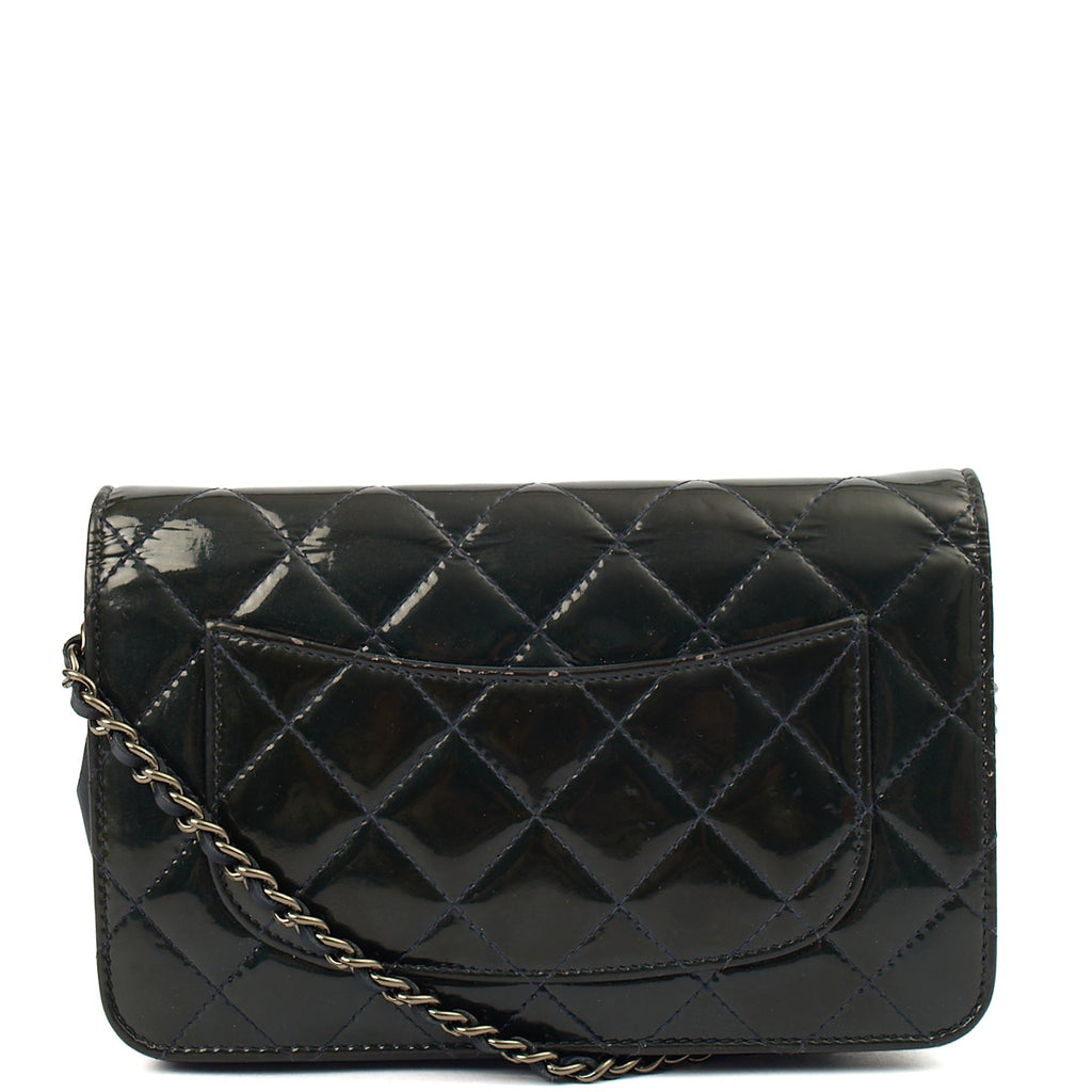 Chanel Cross Body Wallet on Chain in Blue, Patent Leather — Top View