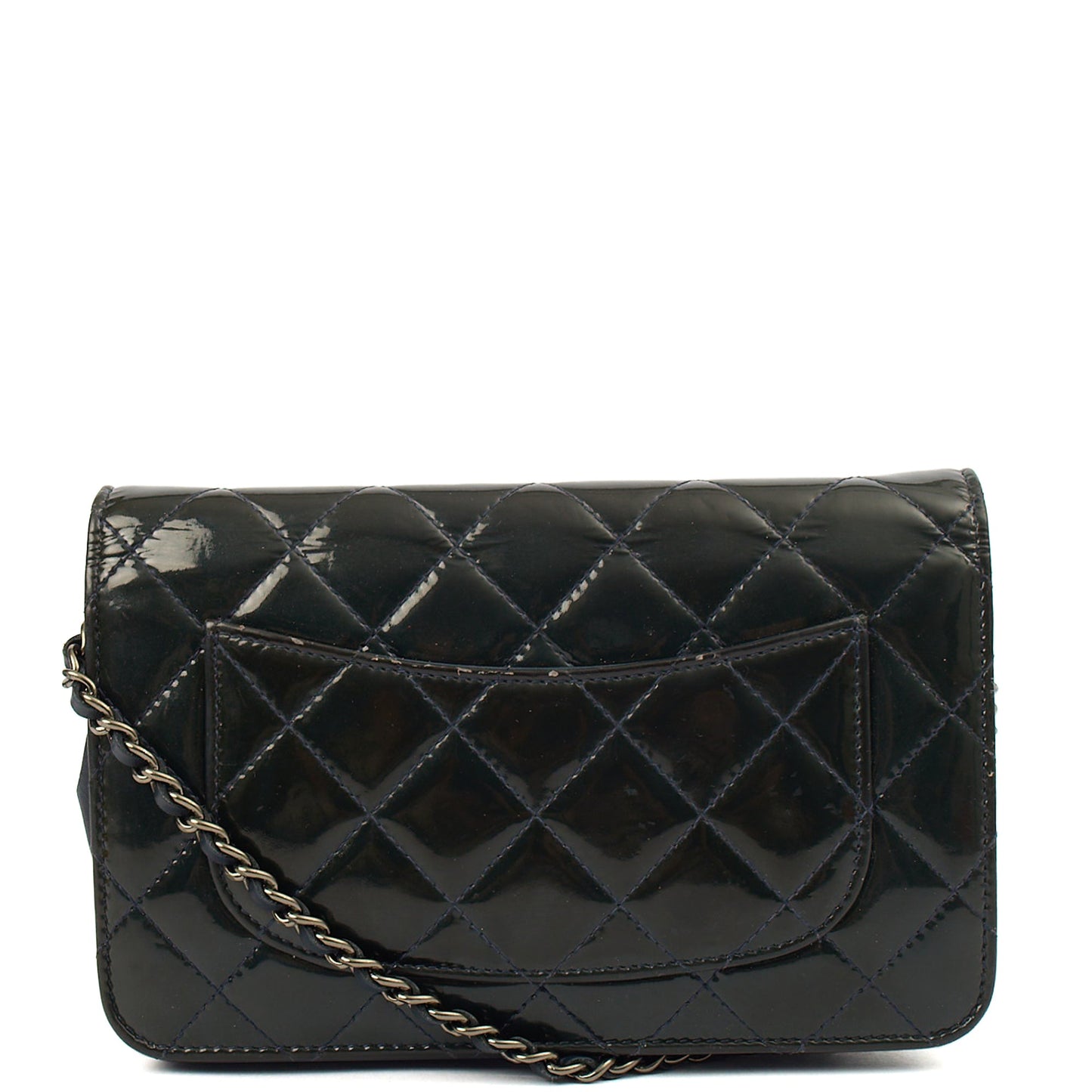 Chanel Cross Body Wallet on Chain in Blue, Patent Leather — Top View