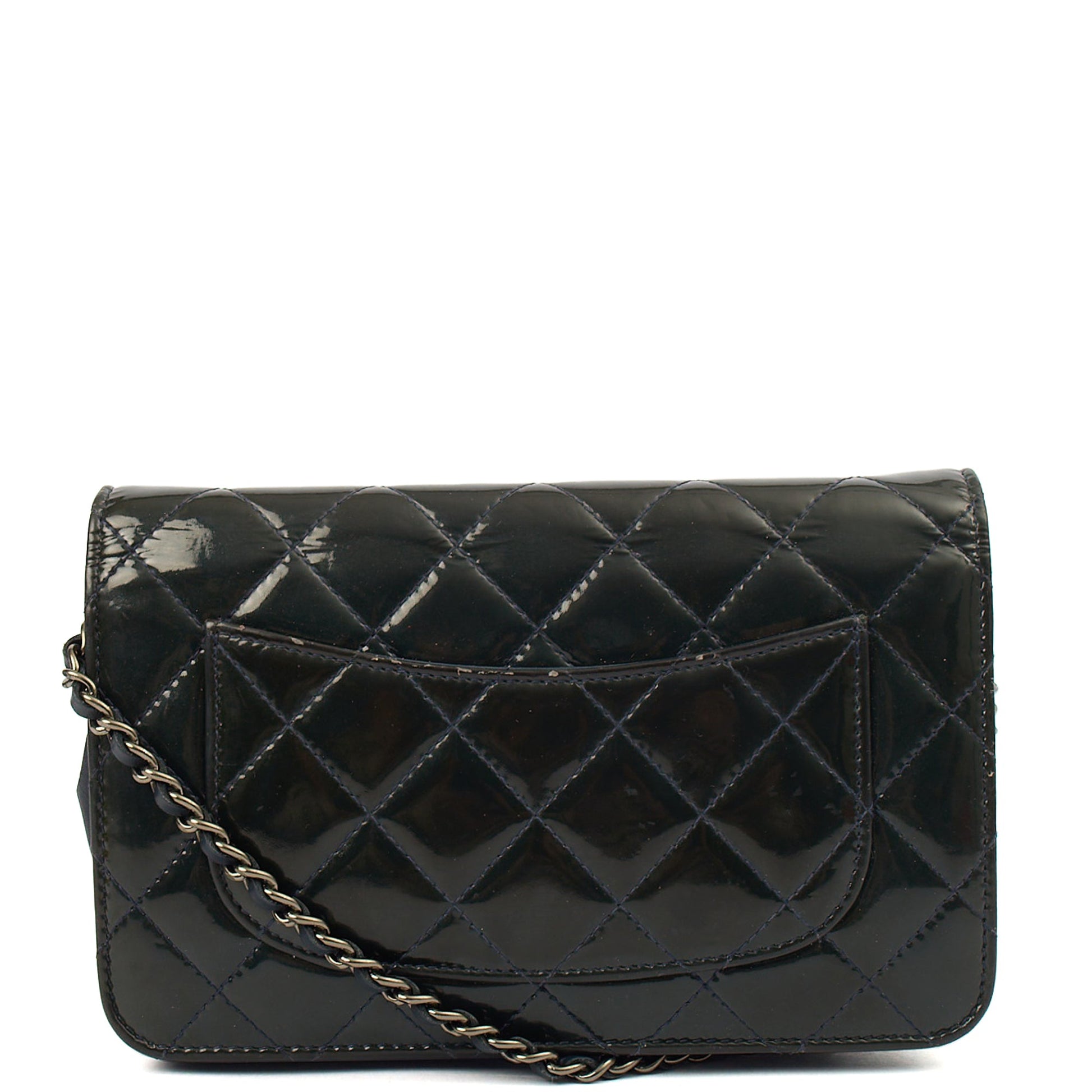 Chanel Cross Body Wallet on Chain in Blue, Patent Leather — Top View