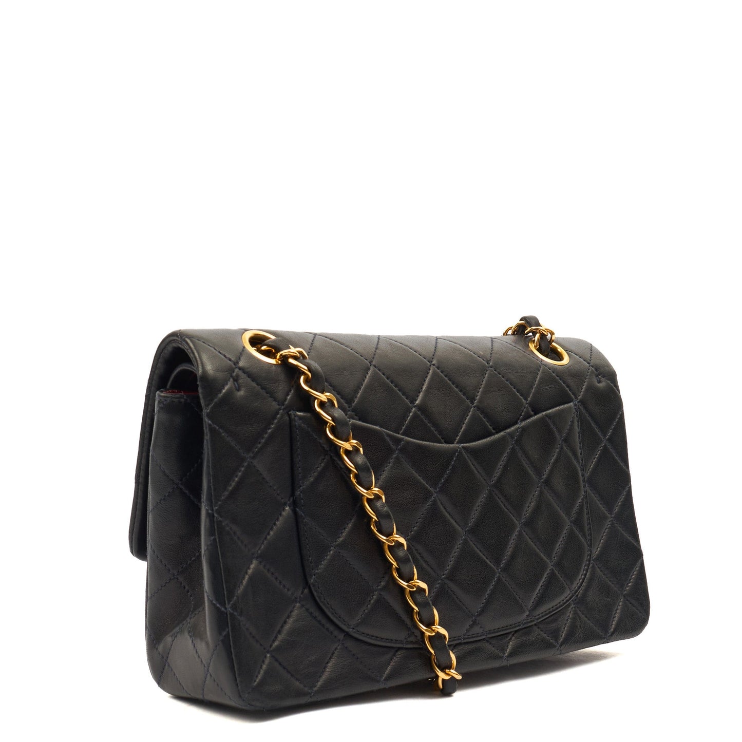 Chanel Cross Body Classic Double Flap - Small in Navy, Lambskin Leather — Back View