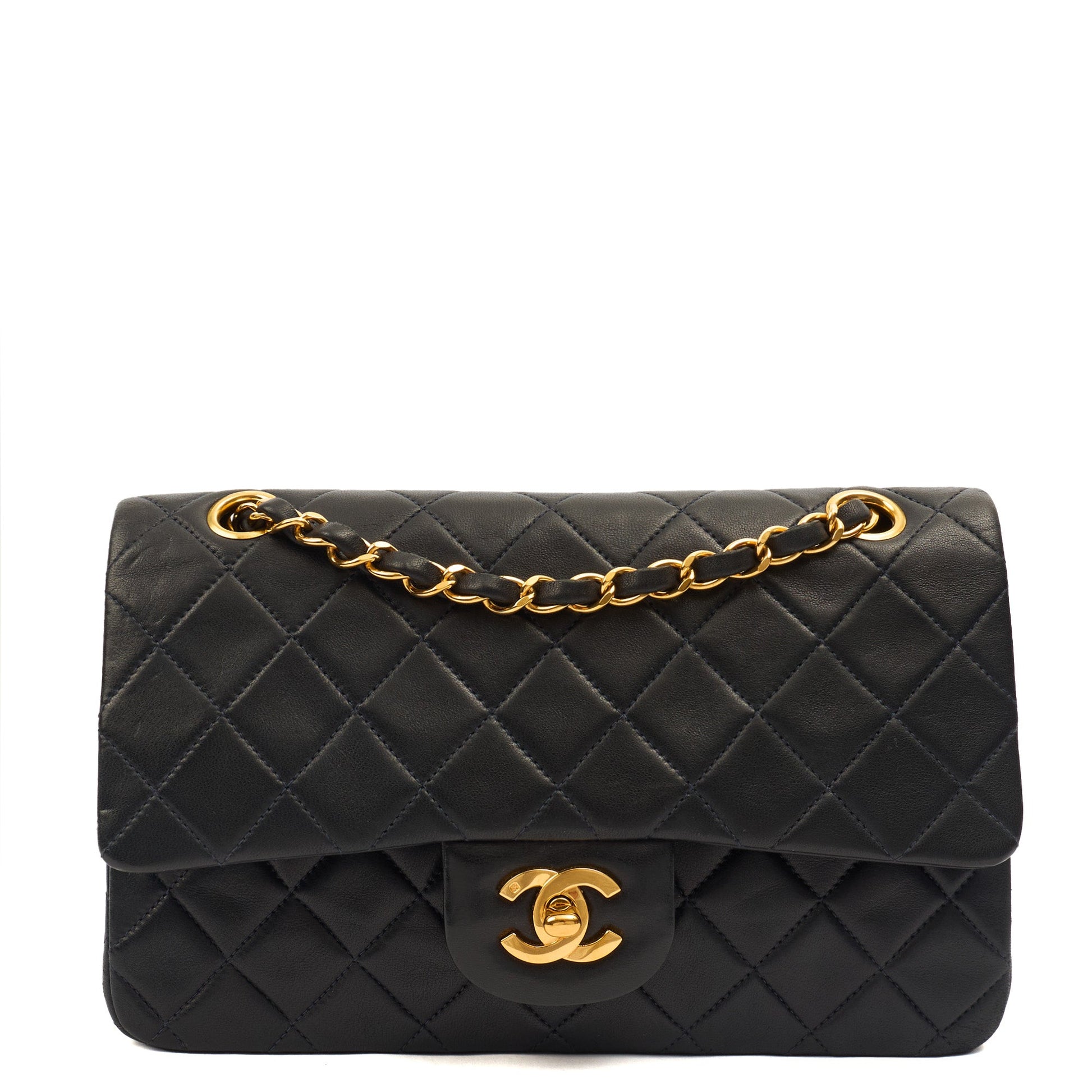 Chanel Cross Body Classic Double Flap - Small in Navy, Lambskin Leather — Front View