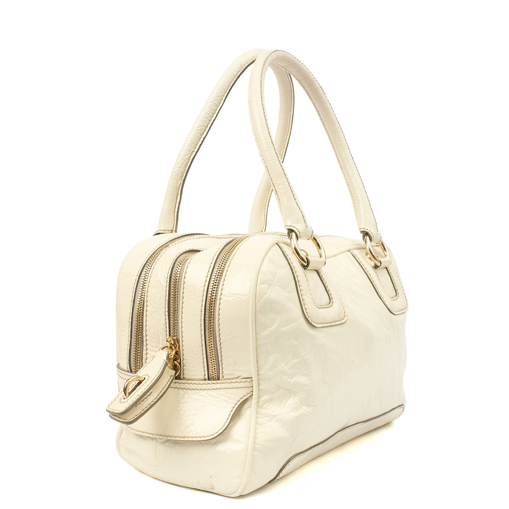 Dolce & Gabbana Shoulder Bag Tote in White, Patent Leather — Side View
