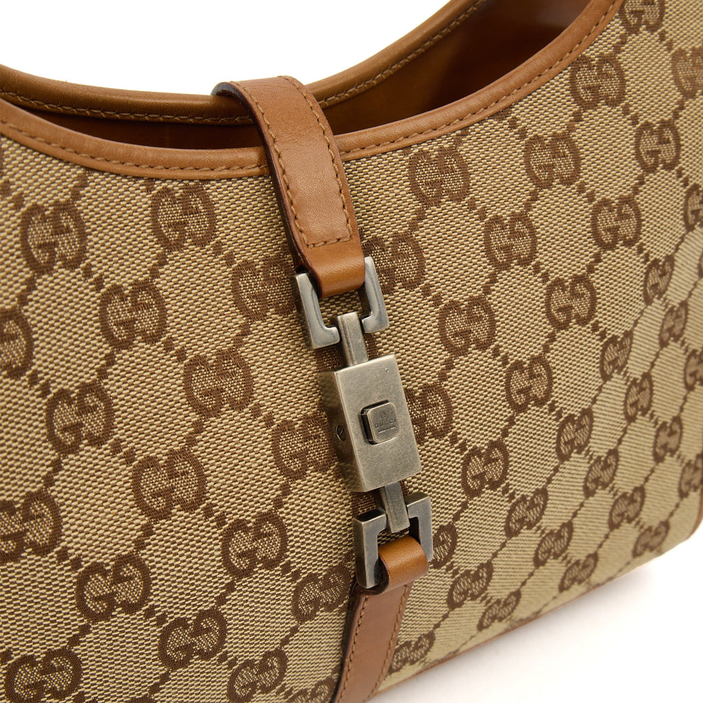 Gucci Shoulder Bag Jackie in Brown, GG Canvas — Back View