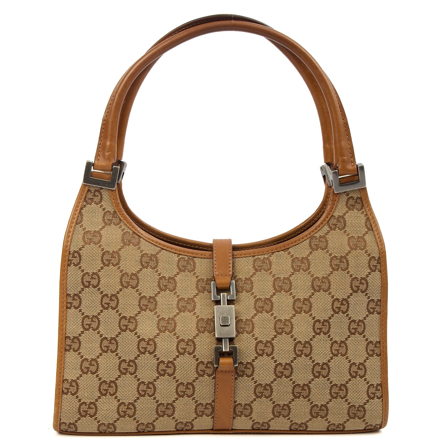 Gucci Shoulder Bag Jackie in Brown, GG Canvas — Front View