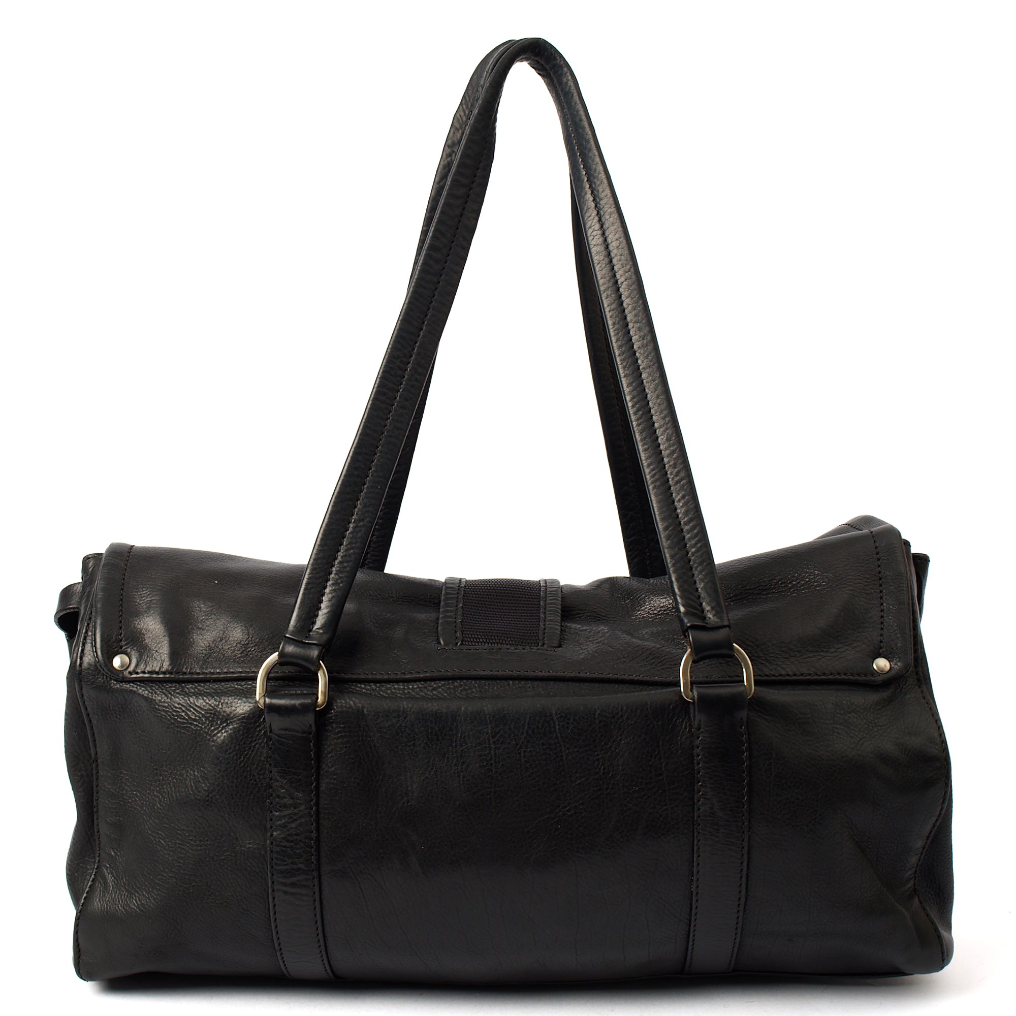 Prada Shoulder Bag Buckle Tote  in Black, Leather — Top View