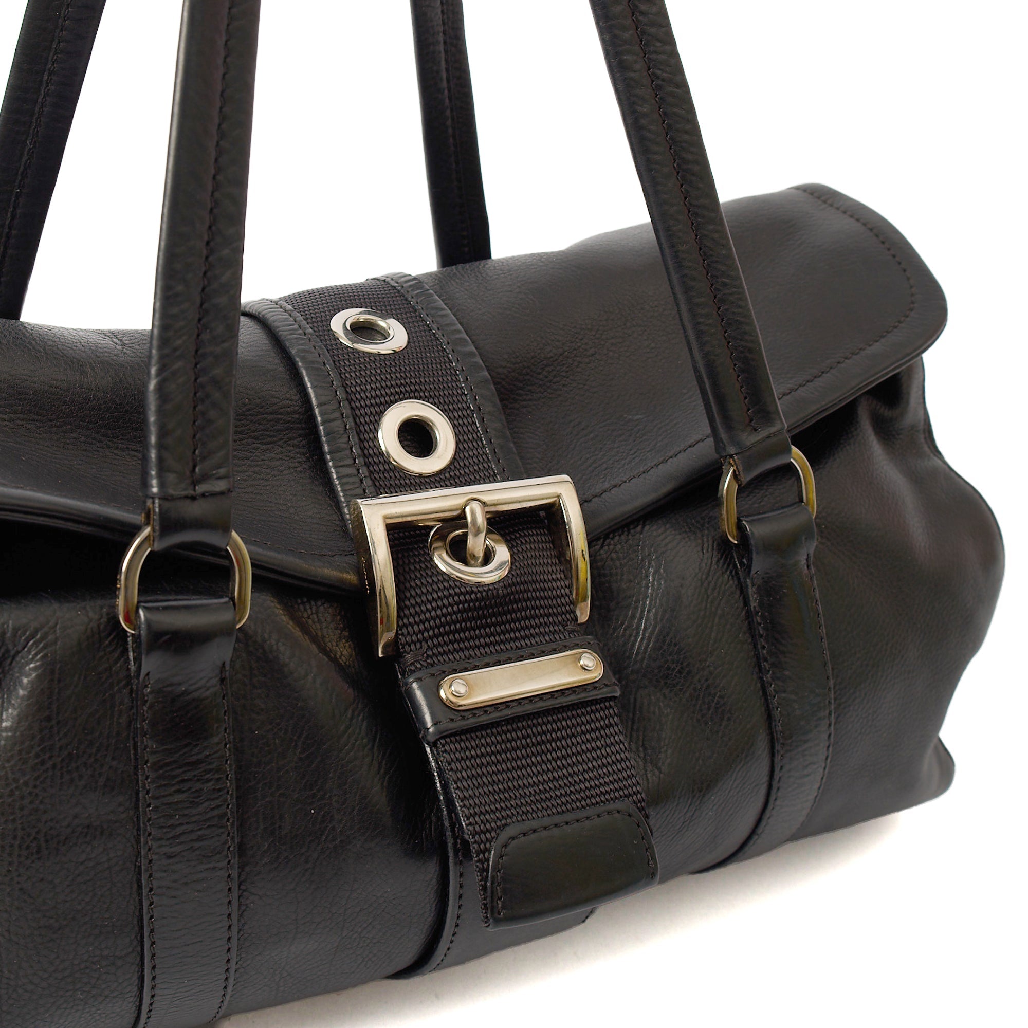 Prada Shoulder Bag Buckle Tote  in Black, Leather — Alternate View 7