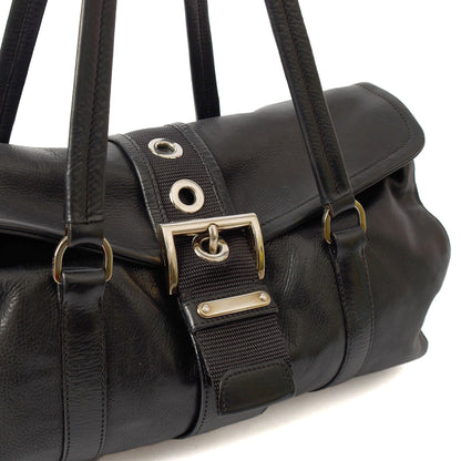 Prada Shoulder Bag Buckle Tote  in Black, Leather — Alternate View 7