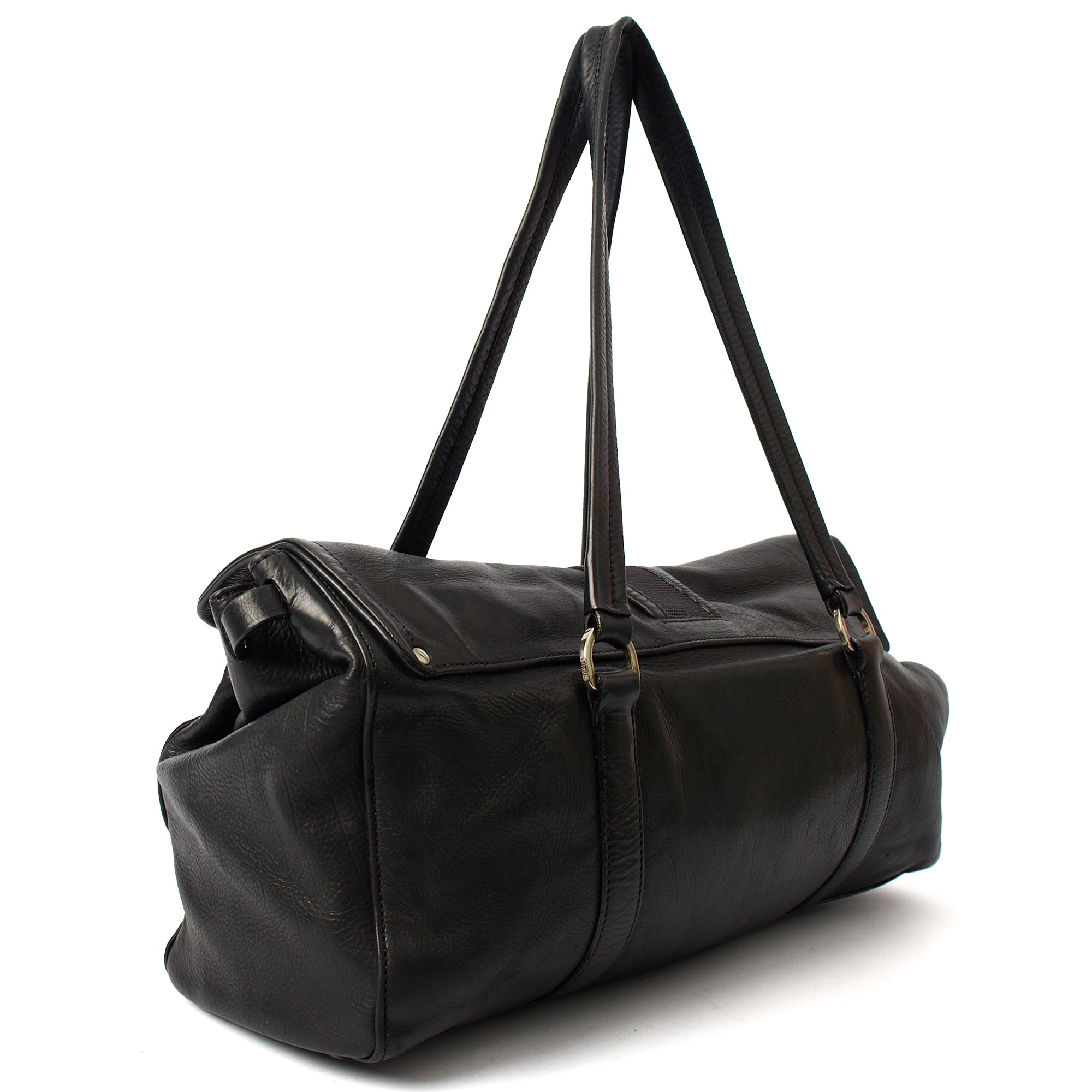 Prada Shoulder Bag Buckle Tote  in Black, Leather — Back View