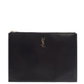 Saint Laurent Clutch Zipped Pouch in Blue, Calfskin Leather — Front View