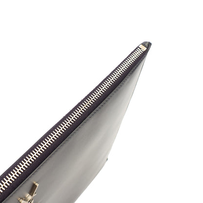 Saint Laurent Clutch Zipped Pouch in Blue, Calfskin Leather — Detail View