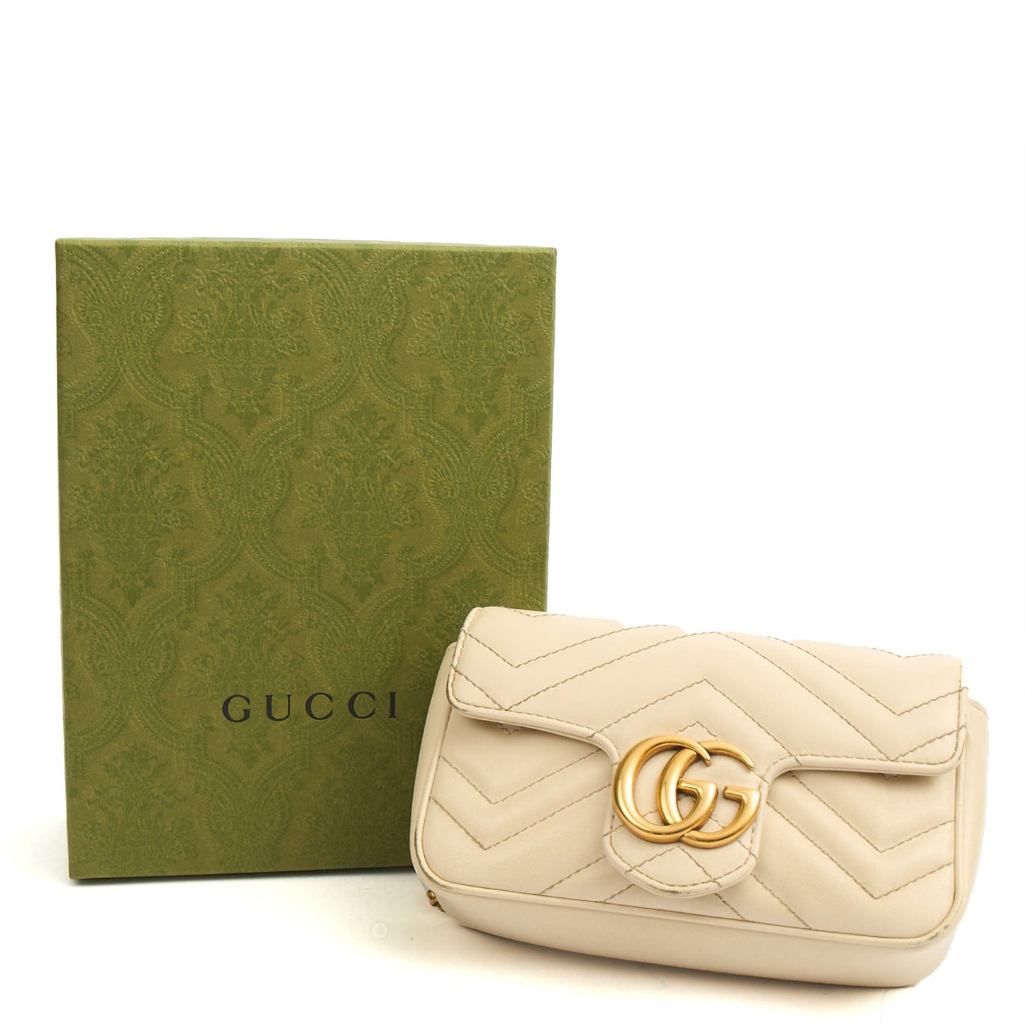 Gucci Cross Body Marmont Shoulder Flap Bag - Super Mini in Neutral, Leather — Detail View